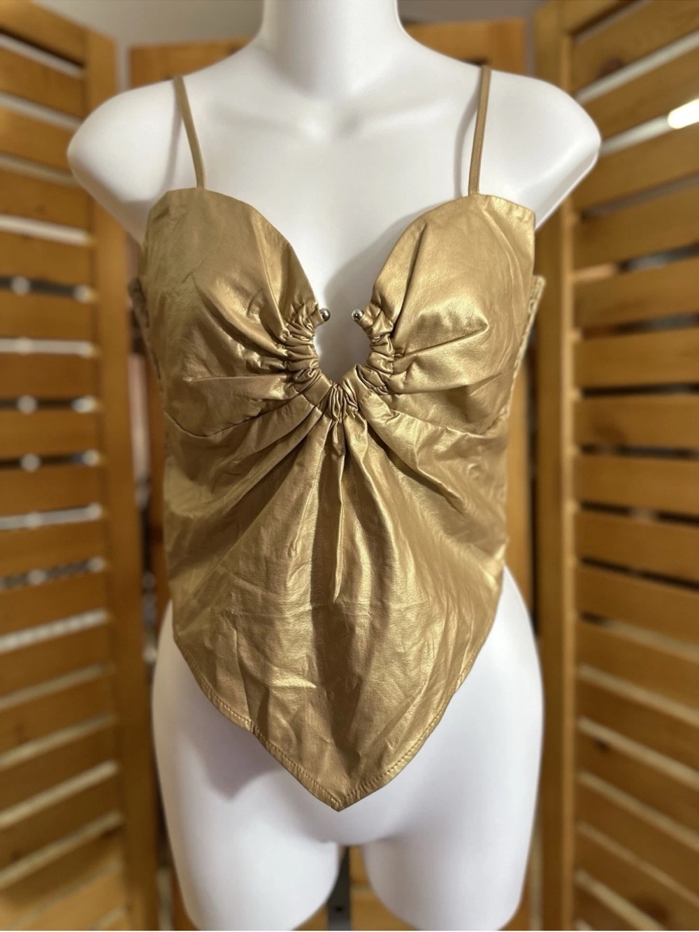 SHEIN Gold Ruched Satin Cami Tank Top